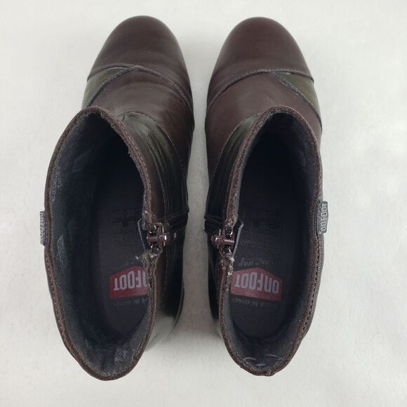 Onfoot Leather Ankle Wedge Boot Womens 6.5 EU 37 Brown & Gold Side Zip Spain - Picture 7 of 11